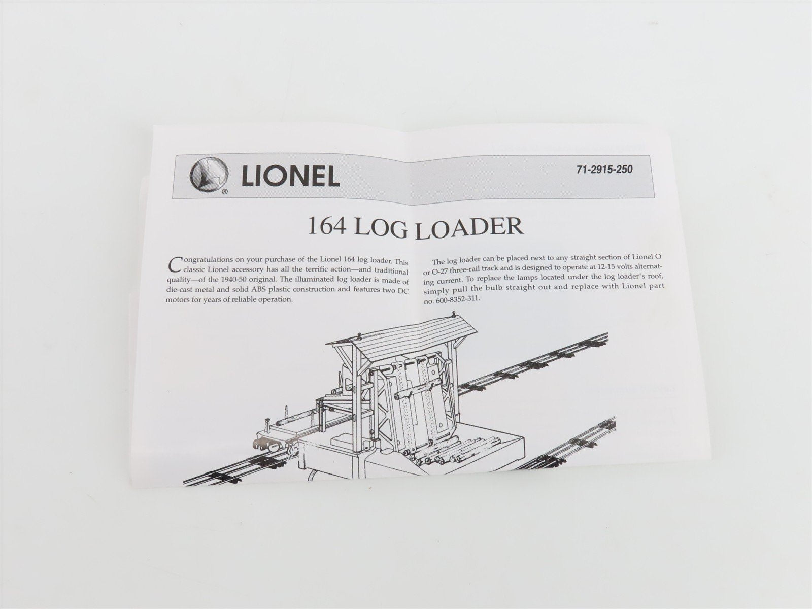 O 1/48 Scale Lionel 6-12915 No. 164 Operating Log Loader