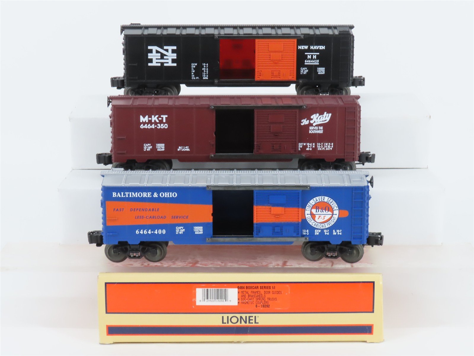 O Gauge 3-Rail Lionel 6-19292 MKT/NH/B&O 6464 Series VI Boxcar 3-Car Set