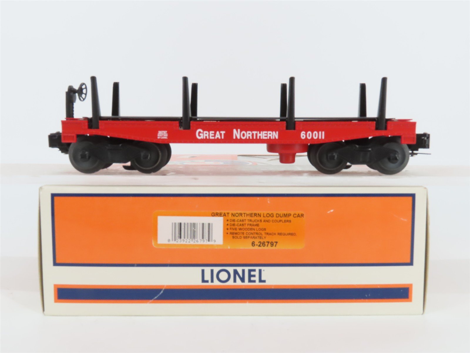 O Gauge 3-Rail Lionel 6-26797 GN Great Northern Log Dump Car #60011 w/Loads