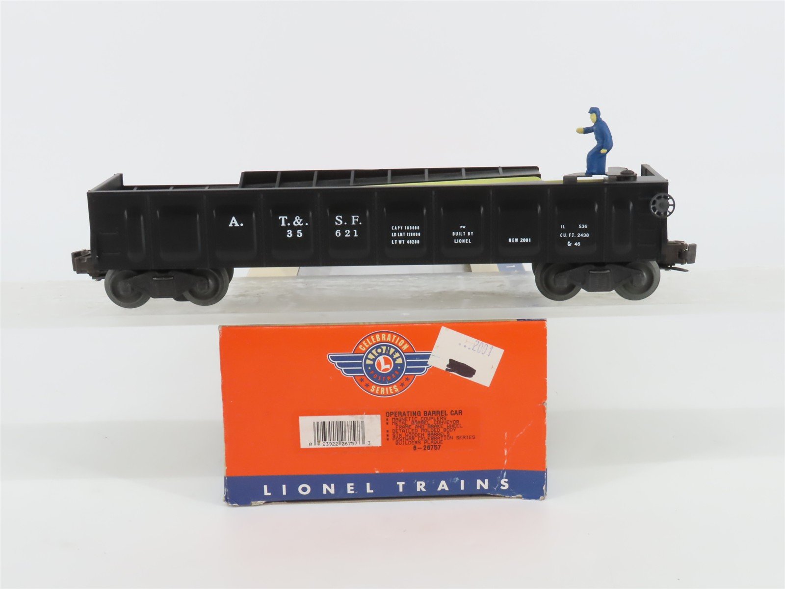 O Gauge 3-Rail Lionel 6-26757 ATSF Santa Fe Operating Barrel Gondola #35621