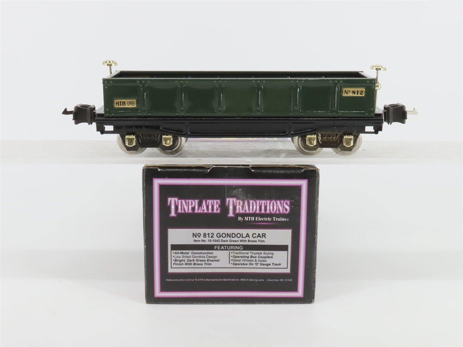 O Gauge 3-Rail MTH Tinplate 10-1042 Unlettered Green Gondola #812