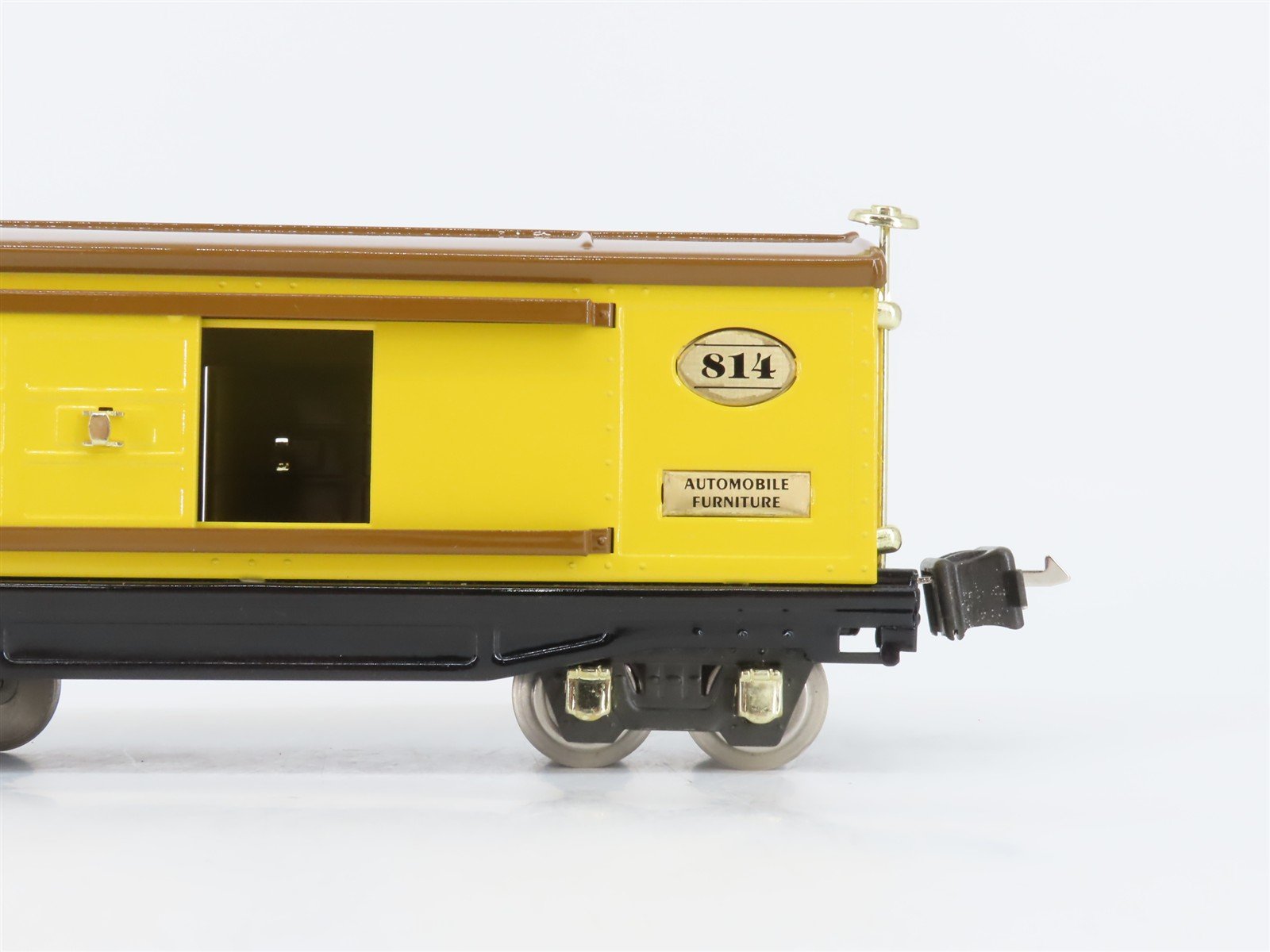 O 3-Rail MTH Tinplate 10-1042 Yellow & Brown Automobile/Furniture Boxcar #814