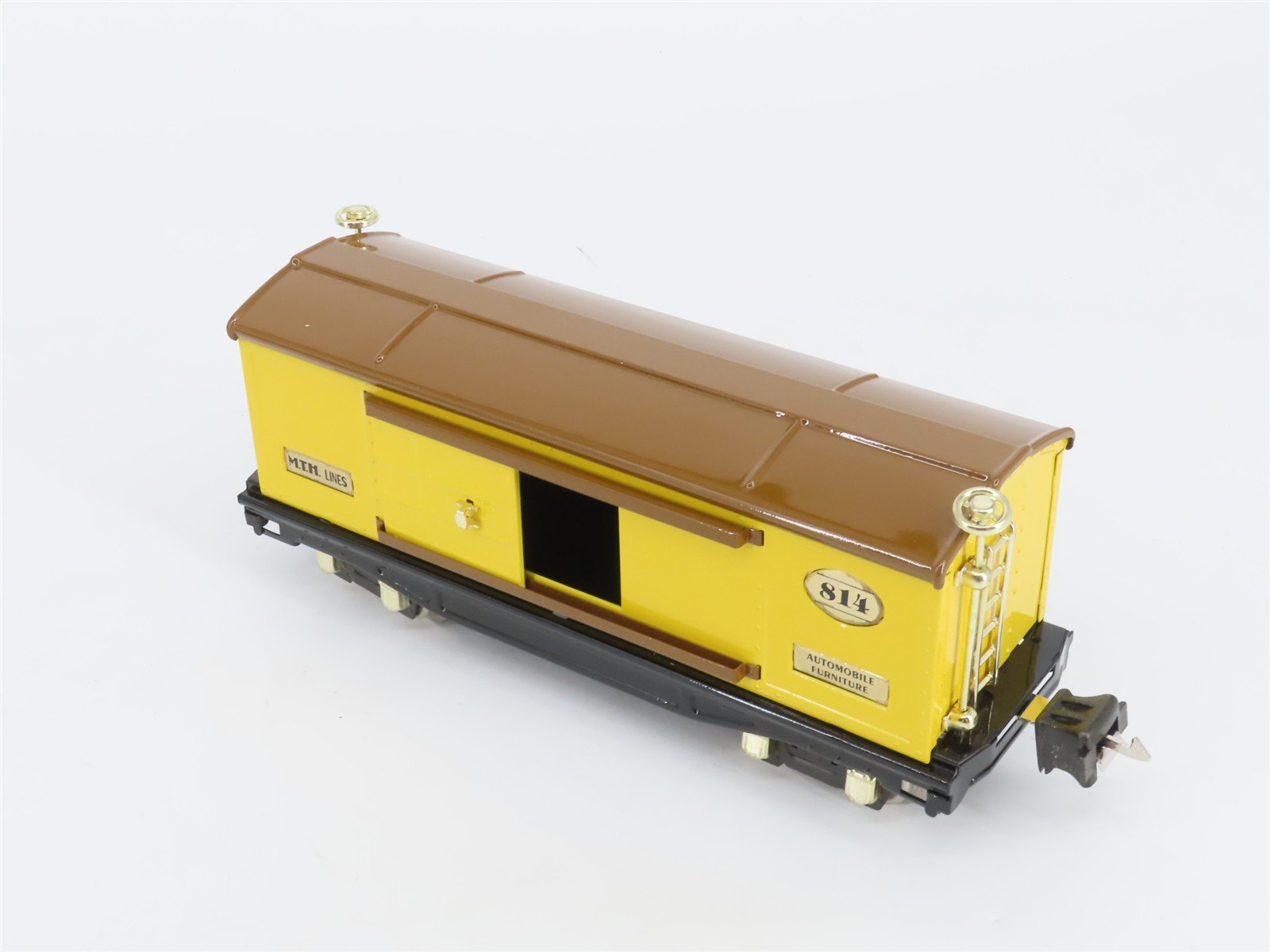 O 3-Rail MTH Tinplate 10-1042 Yellow & Brown Automobile/Furniture Boxcar #814