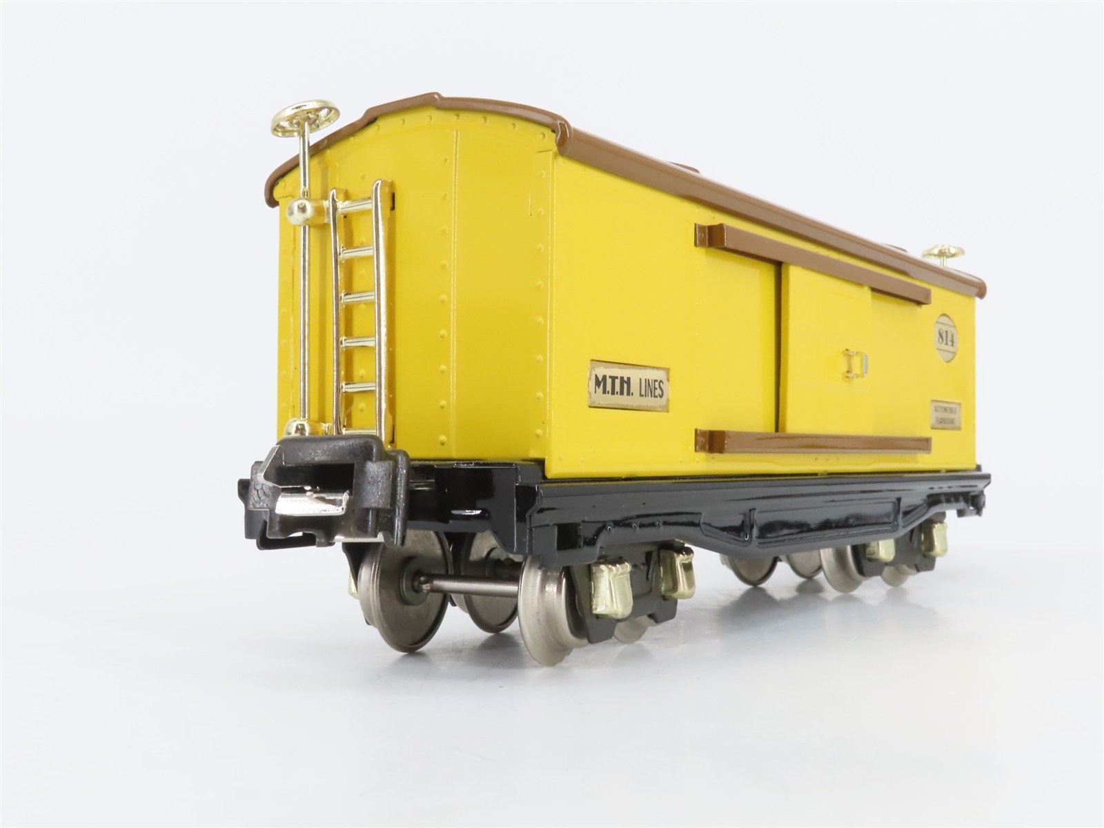O 3-Rail MTH Tinplate 10-1042 Yellow & Brown Automobile/Furniture Boxcar #814