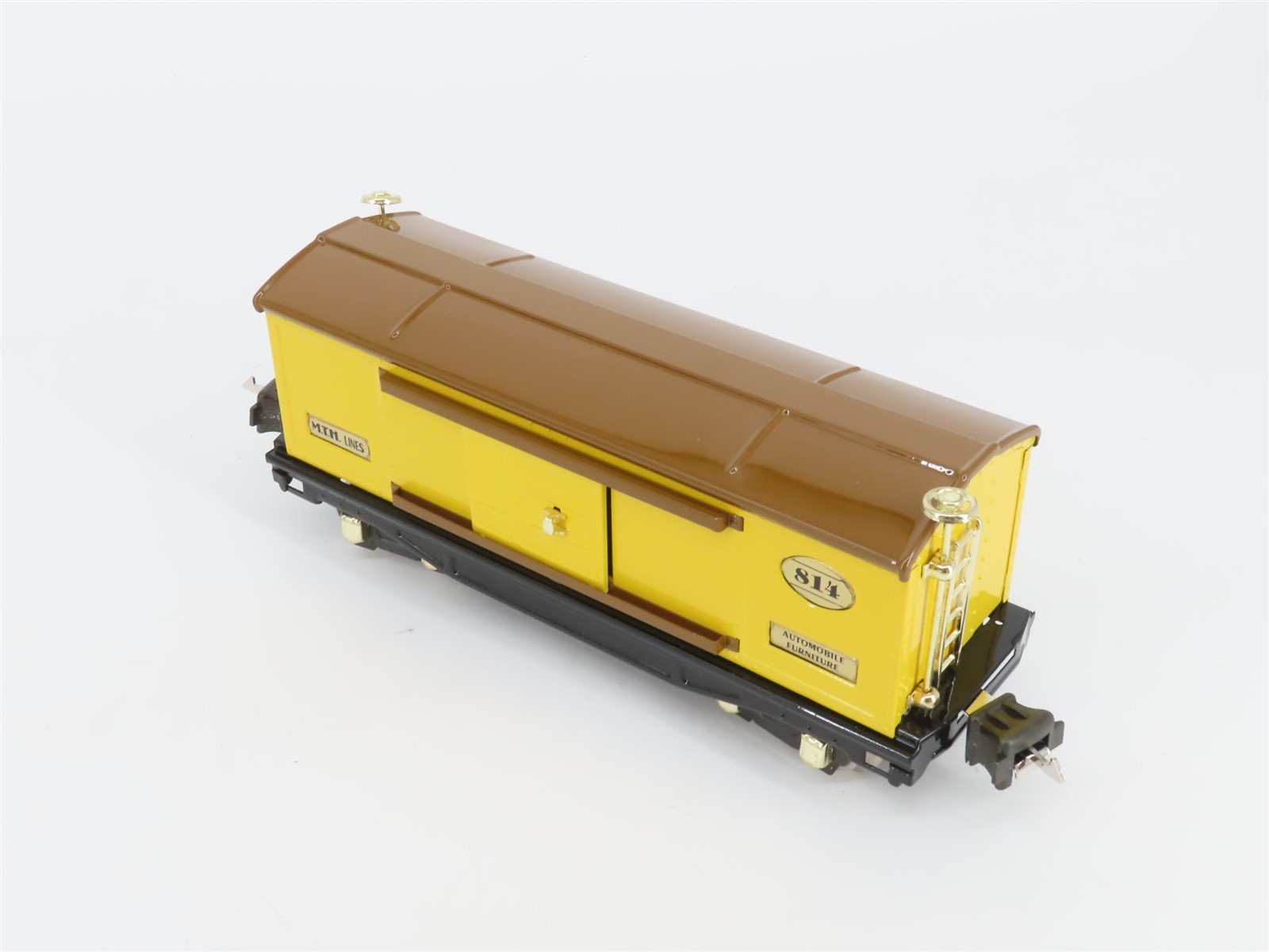 O 3-Rail MTH Tinplate 10-1042 Yellow & Brown Automobile/Furniture Boxcar #814