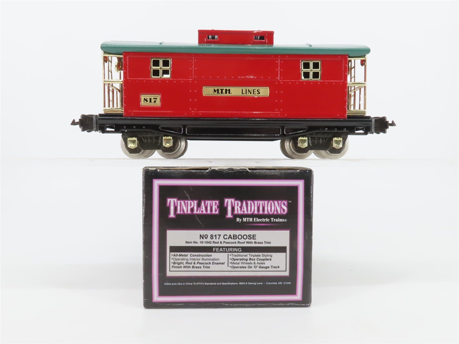 O Gauge 3-Rail MTH Tinplate 10-1042 Unlettered Red Caboose #817