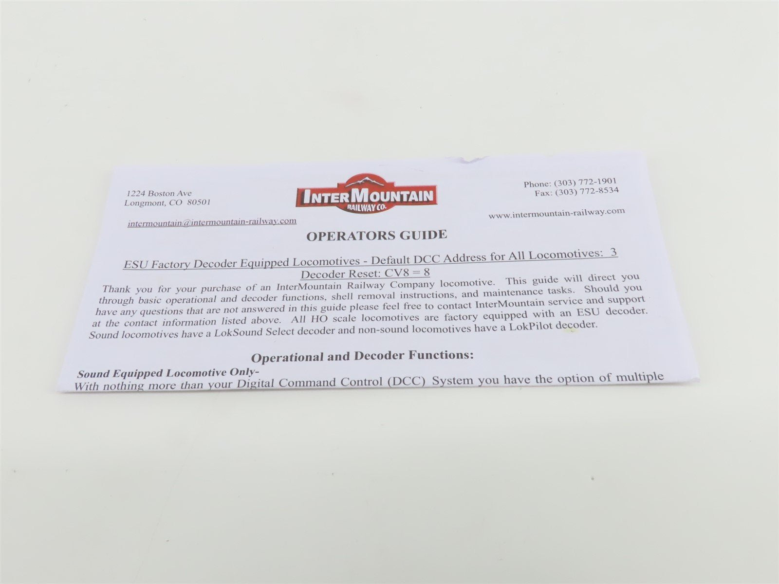 HO Intermountain 49455S-01 P&W Railway U18B Diesel Loco #1801 w/ DCC & Sound