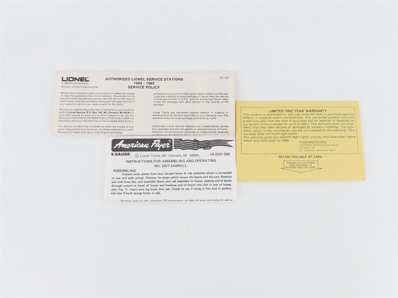 S 1/64 Scale Lionel American Flyer 4-2321 Operating Sawmill