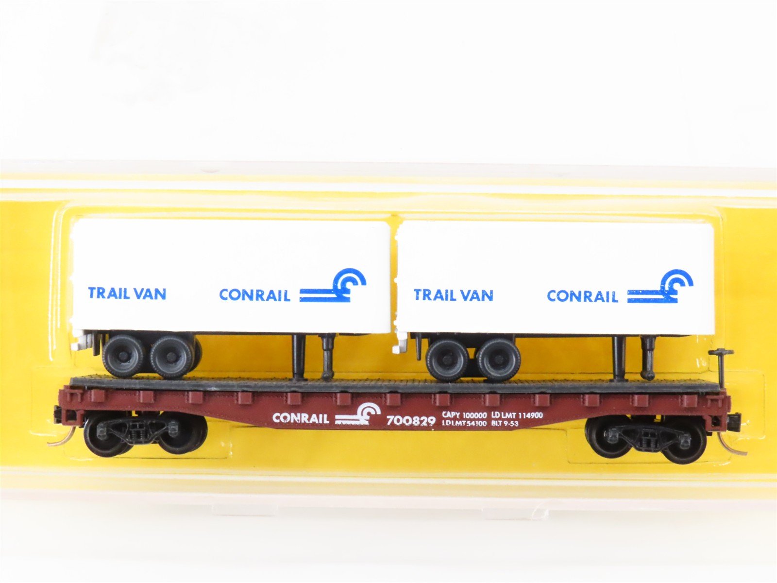 N Scale Atlas 3742 CR Conrail 50' Piggyback TOFC Flat Car #700829 w/ 2 Trailers