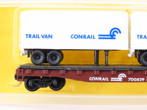 N Scale Atlas 3742 CR Conrail 50' Piggyback TOFC Flat Car #700829 w/ 2 Trailers