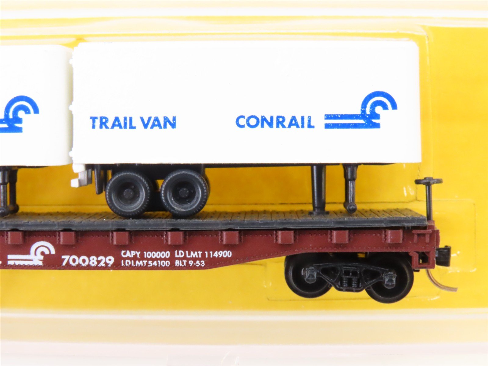 N Scale Atlas 3742 CR Conrail 50' Piggyback TOFC Flat Car #700829 w/ 2 Trailers