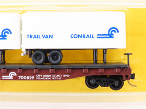 N Scale Atlas 3742 CR Conrail 50' Piggyback TOFC Flat Car #700829 w/ 2 Trailers