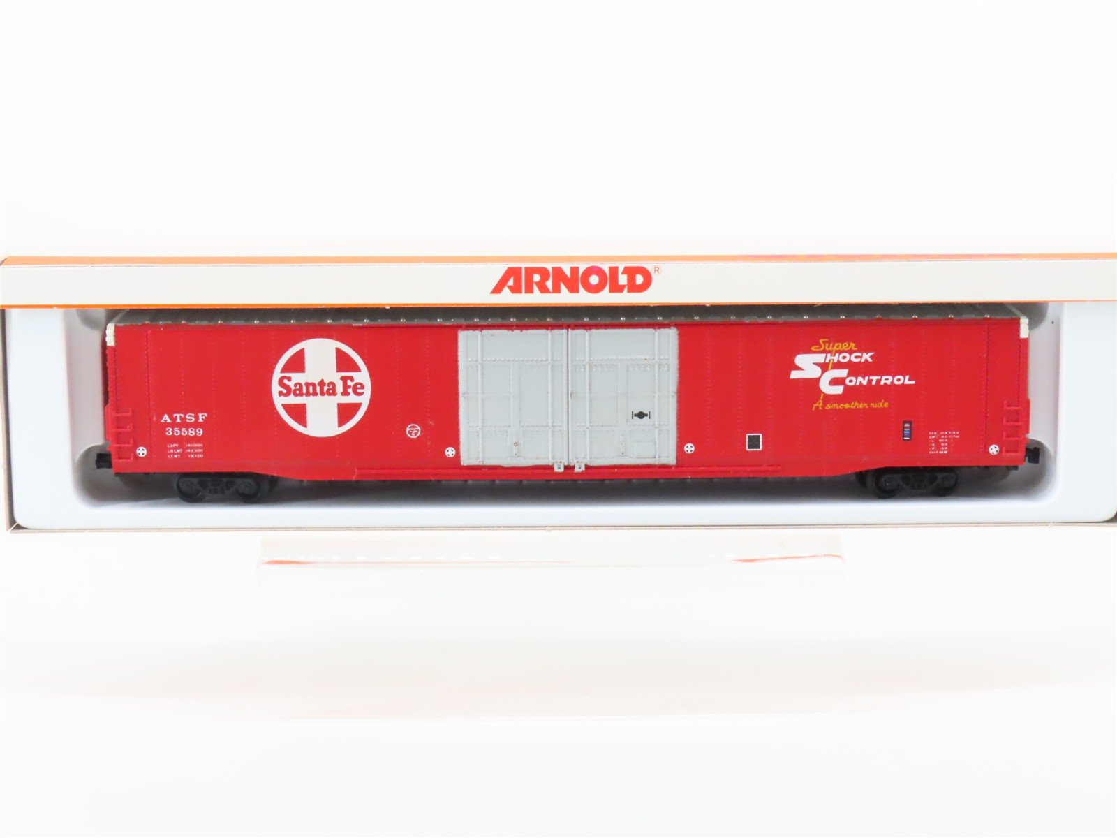 N Scale Arnold 5325 ATSF Santa Fe Super Shock Control 86' Hi-Cube Box Car #35589