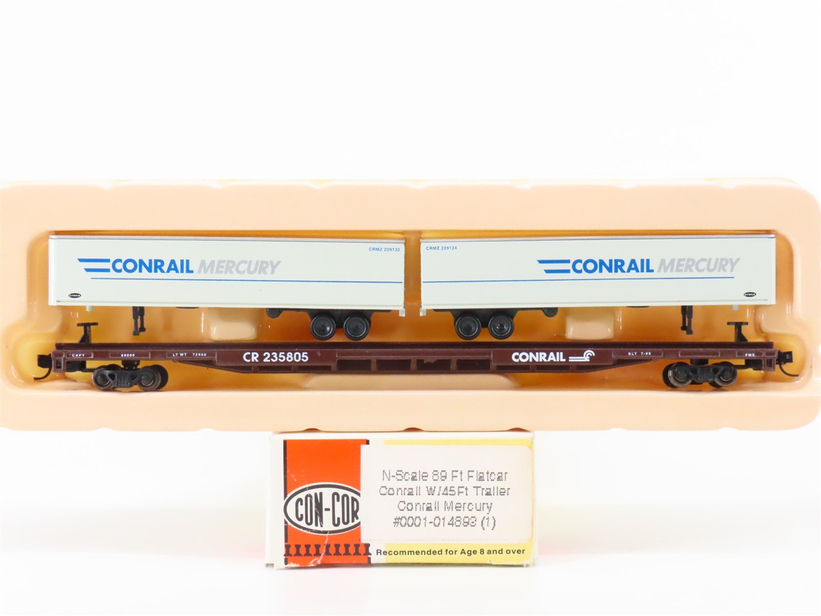 N Con-Cor 0001-014893(1) CR Conrail Mercury 89' Flat Car #235805 w/ Trailers