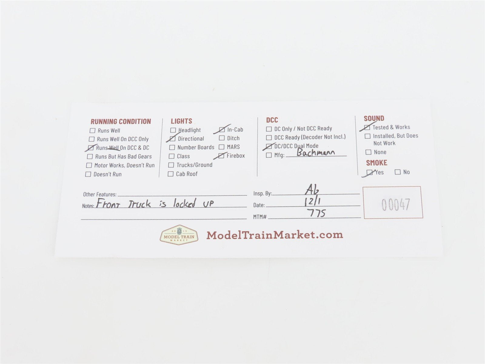 G Scale Bachmann 86093 Clear Lake Lumber Two-Truck Climax Steam #7 wDCC & Sound