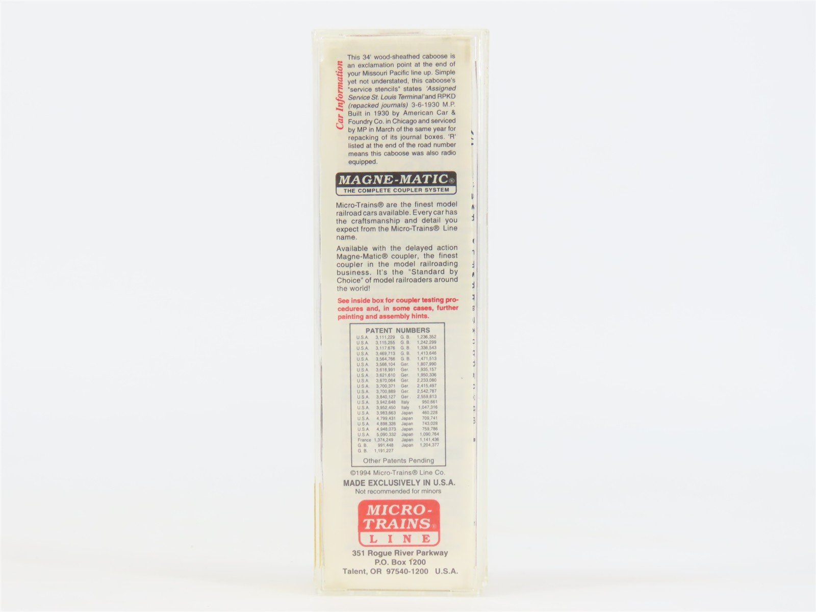 N Scale Micro-Trains MTL 50160 MP Missouri Pacific 36' Steel Caboose #2525