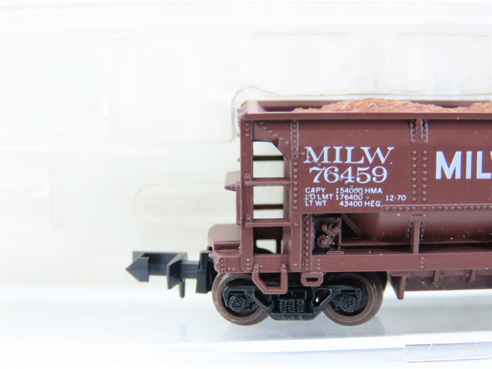 N Scale Atlas 3206 MILW Milwaukee Road 70-Ton Ore Hopper Car #76459 w/Ore Load