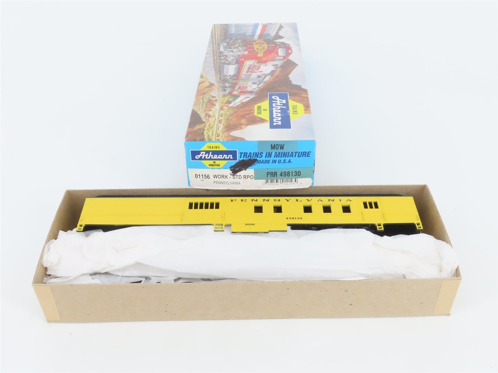 HO Scale Athearn Kit 01156 PRR MofW Work Train Yellow RPO Passenger Car #498130