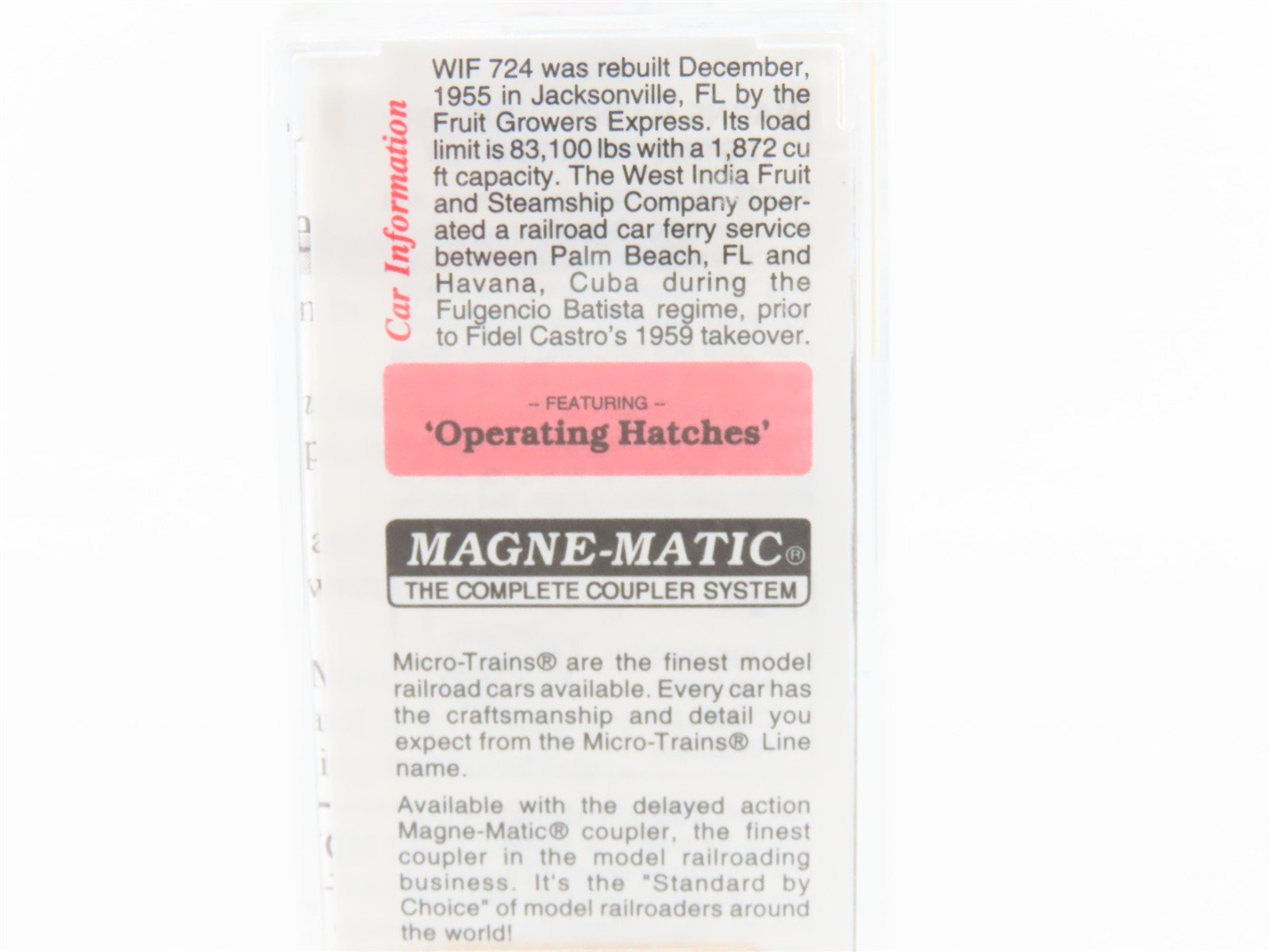 N Scale Micro-Trains MTL 49510 WIF West India Fruit 40' Woodside Reefer #724