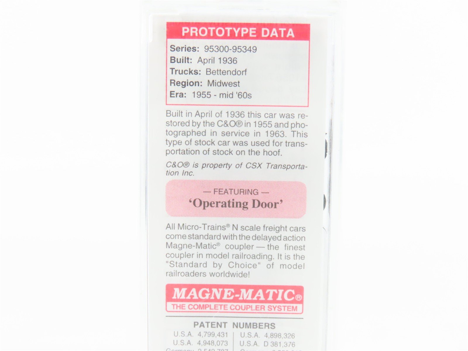N Scale Micro-Trains MTL 35180 C&O Chesapeake & Ohio 40' Stock Car #95336
