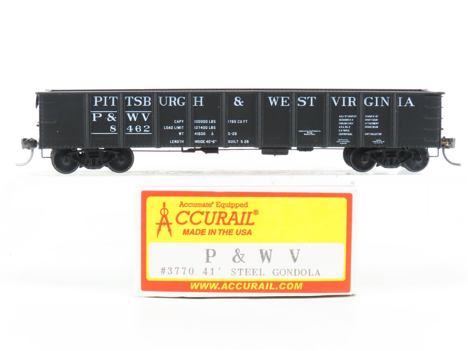 HO Accurail 3770 P&WV Pittsburgh & West Virginia 41' Gondola #8462 - Upgraded