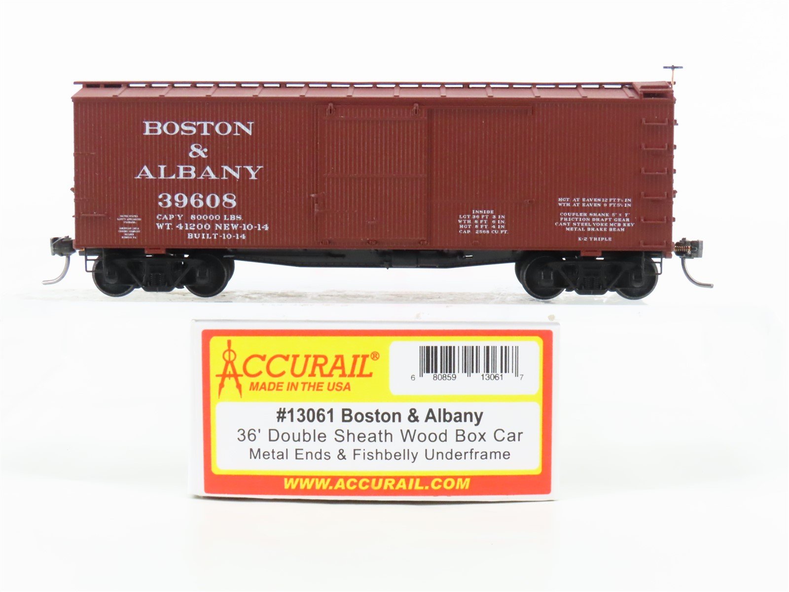 HO Scale Accurail 13061 B&A Boston & Albany 36' Wood Box Car #39608 - Upgraded