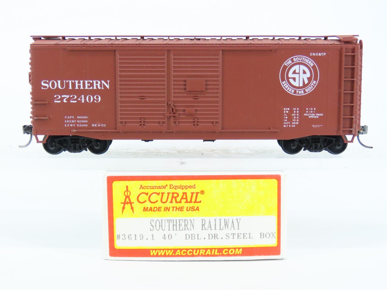 HO Accurail 3619.1 SOU Southern 40' Double Door Steel Box Car #272409 - Upgraded