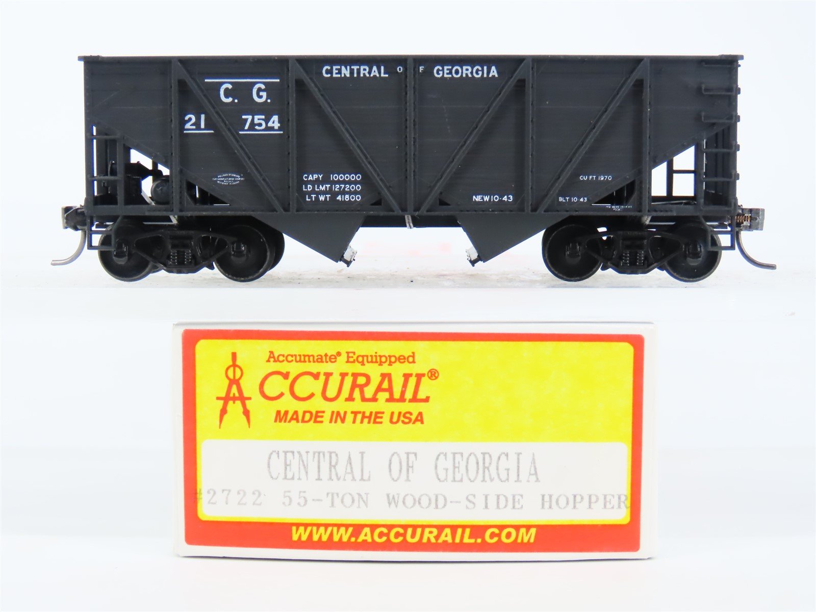 HO Accurail 2722 CG Central of Georgia 2-Bay Wood-Side Hopper #21754 - Upgraded