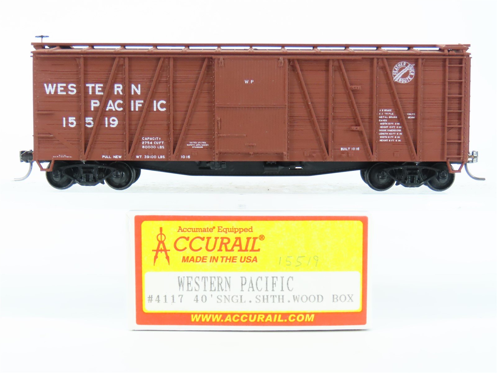 HO Scale Accurail 4117 WP Western Pacific 40' Wood Box Car #15519 - Upgraded