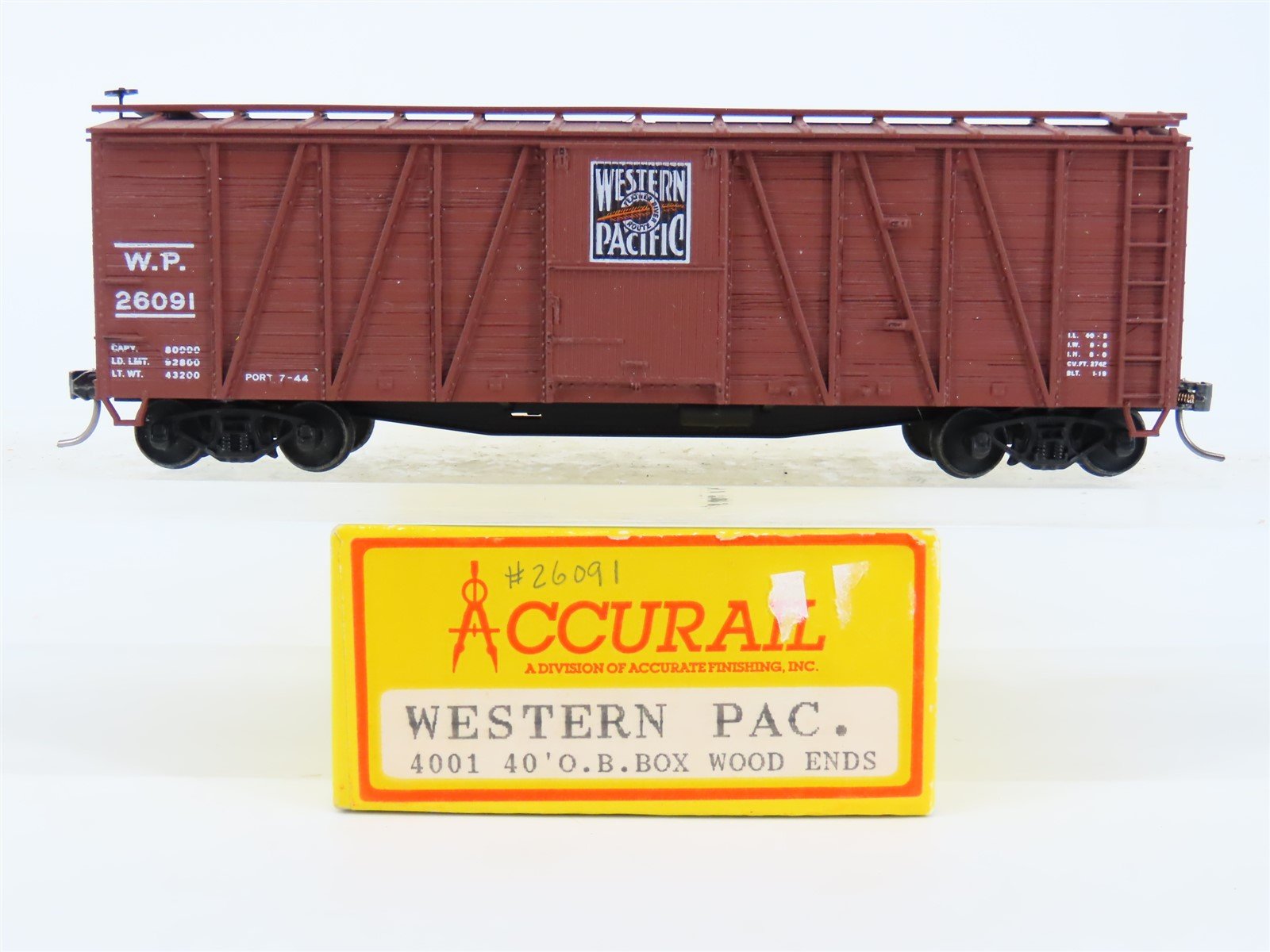 HO Accurail 4001 WP Western Pacific 40' Outside Braced Box Car #26091 - Upgraded
