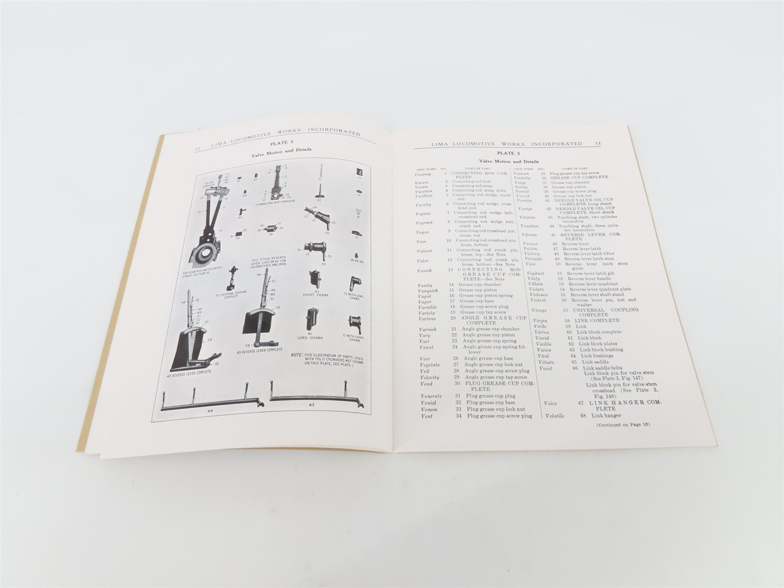 Lima Locomotive Works Shay 1921 Locomotive Repair Parts Catalog Reprint