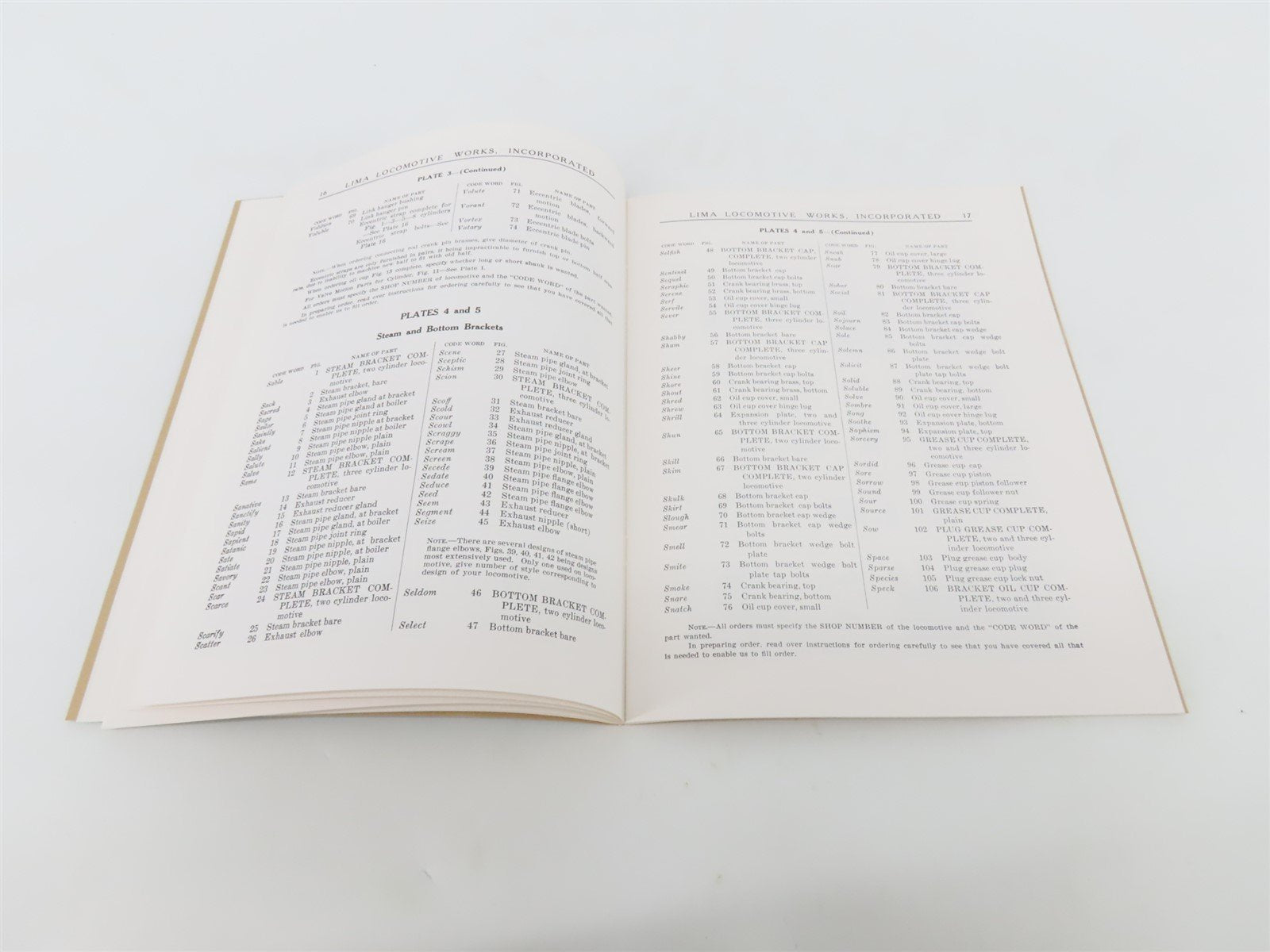 Lima Locomotive Works Shay 1921 Locomotive Repair Parts Catalog Reprint