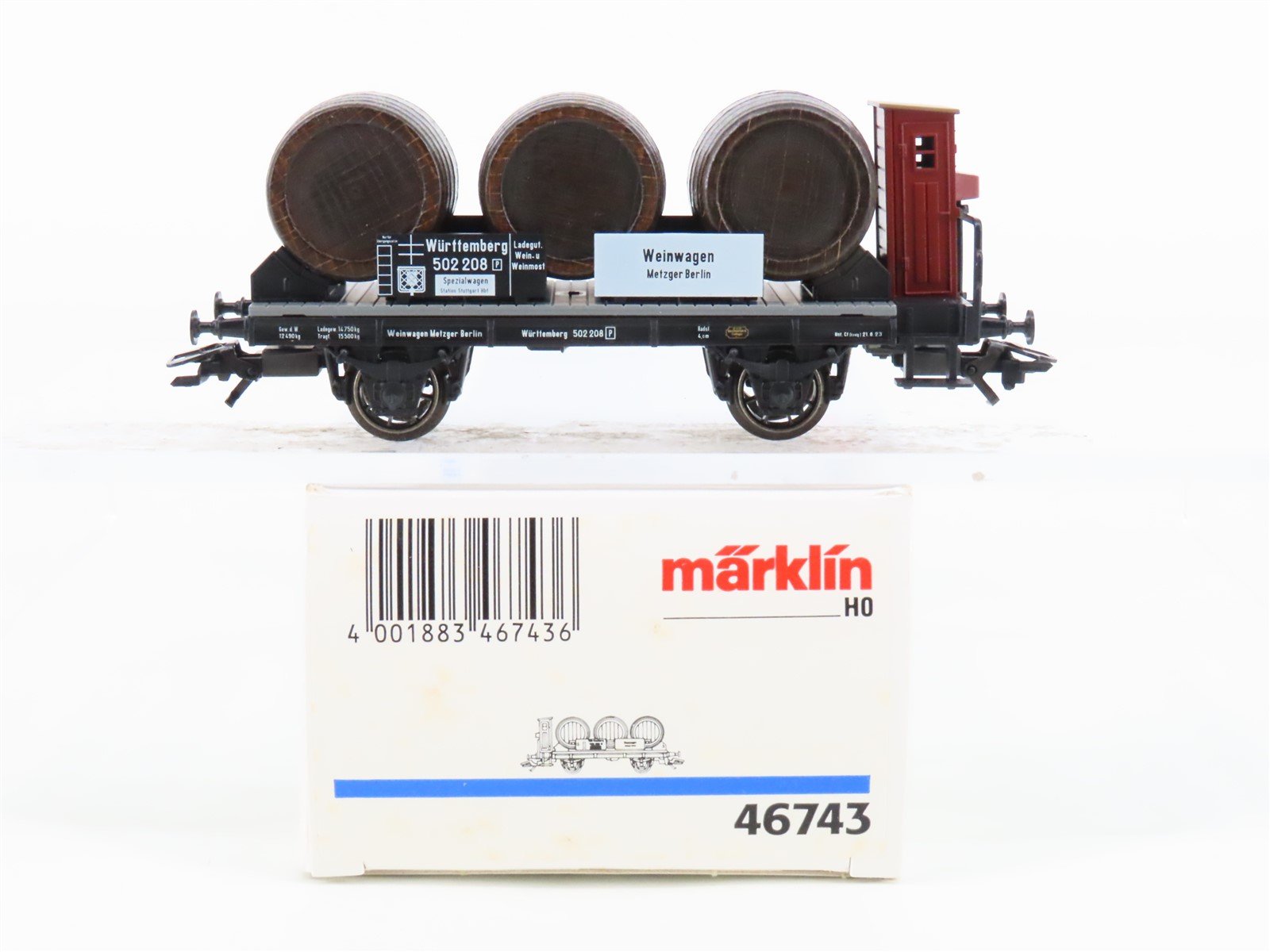 HO Scale Marklin 46743 Wurttemberg Wine Barrel Flatcar #502208