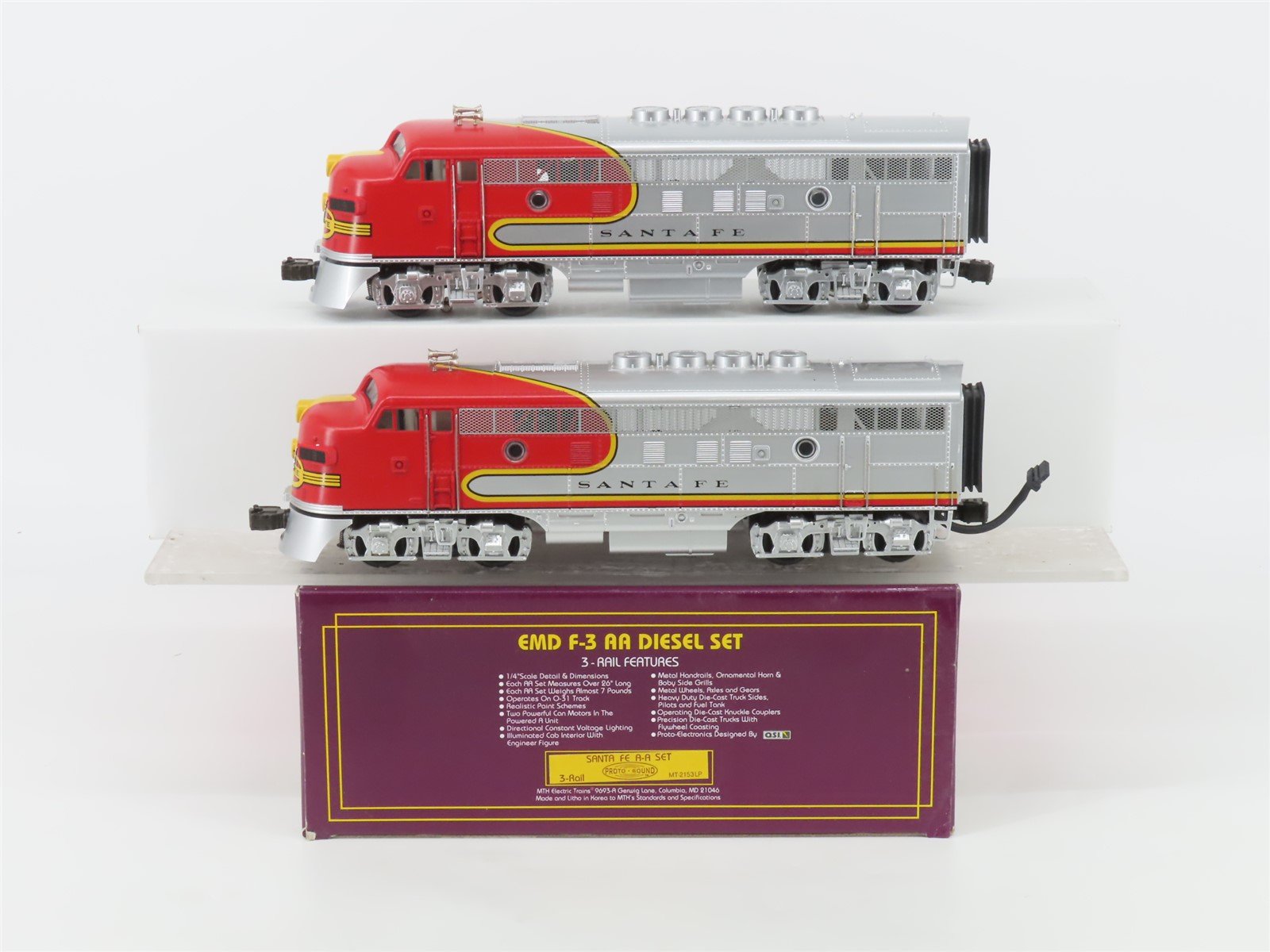 O Gauge 3-Rail MTH MT-2153LP ATSF Santa Fe "Warbonnet" F3A/A Diesel Set w/ Sound