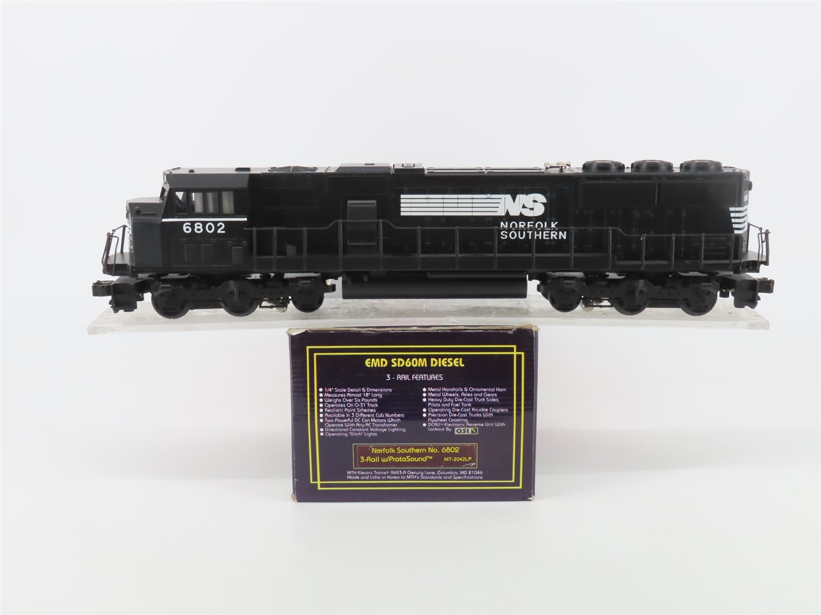 O Gauge 3-Rail MTH MT-2042LP NS Norfolk Southern EMD SD60M Diesel #6802 w/ Sound