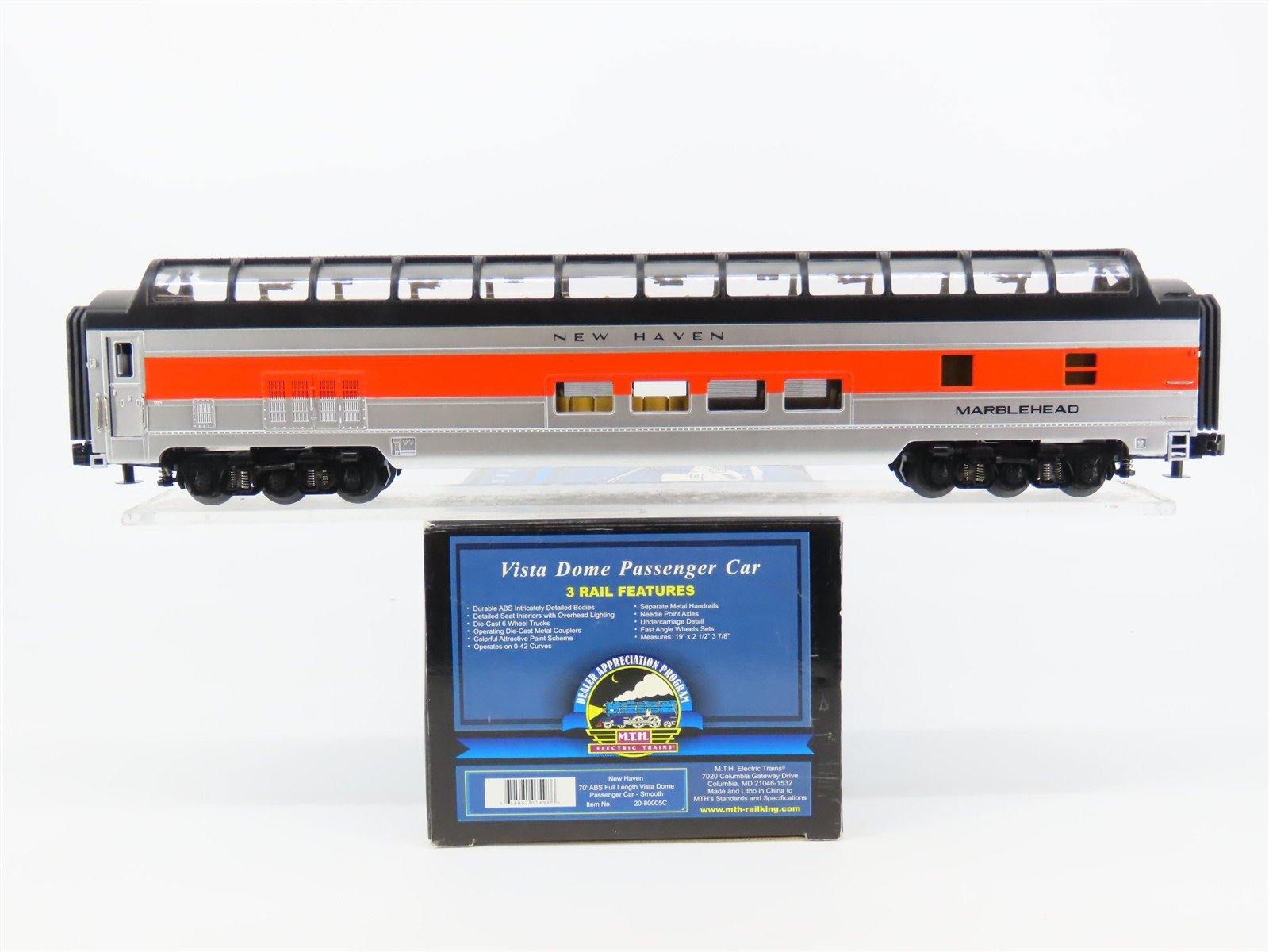 O Gauge 3-Rail MTH 20-80005C NH New Haven 70' Vista Dome Passenger "Marblehead"