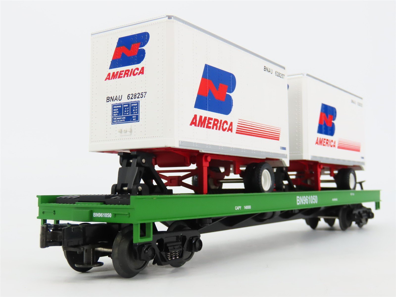 O Gauge 3-Rail MTH 20-90014C BN Burlington Northern Flat Car #961050 w/ Trailers