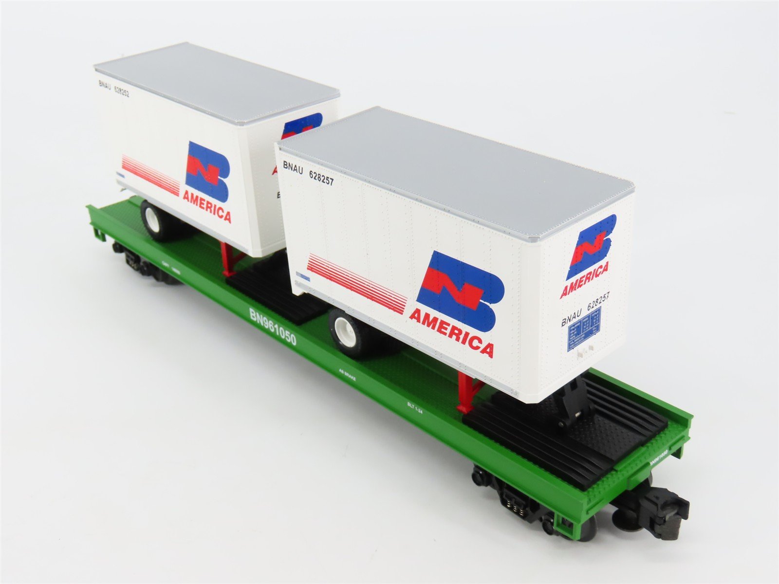 O Gauge 3-Rail MTH 20-90014C BN Burlington Northern Flat Car #961050 w/ Trailers