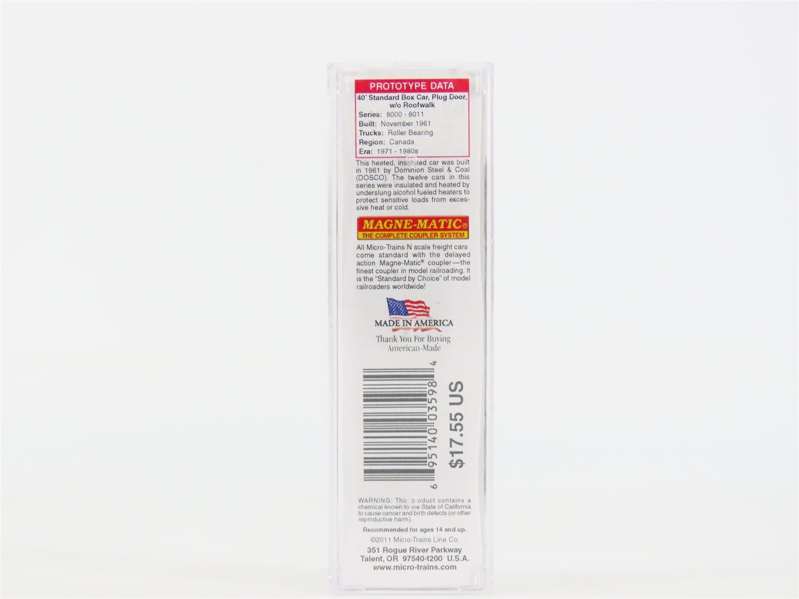 N Scale Micro-Trains MTL 07400160 PGE Pacific Great Eastern 40' Box Car #8002