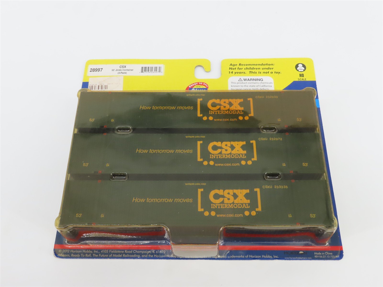 HO Scale Athearn 28997 CSX Intermodal 53' Jindo Containers 3-Pack