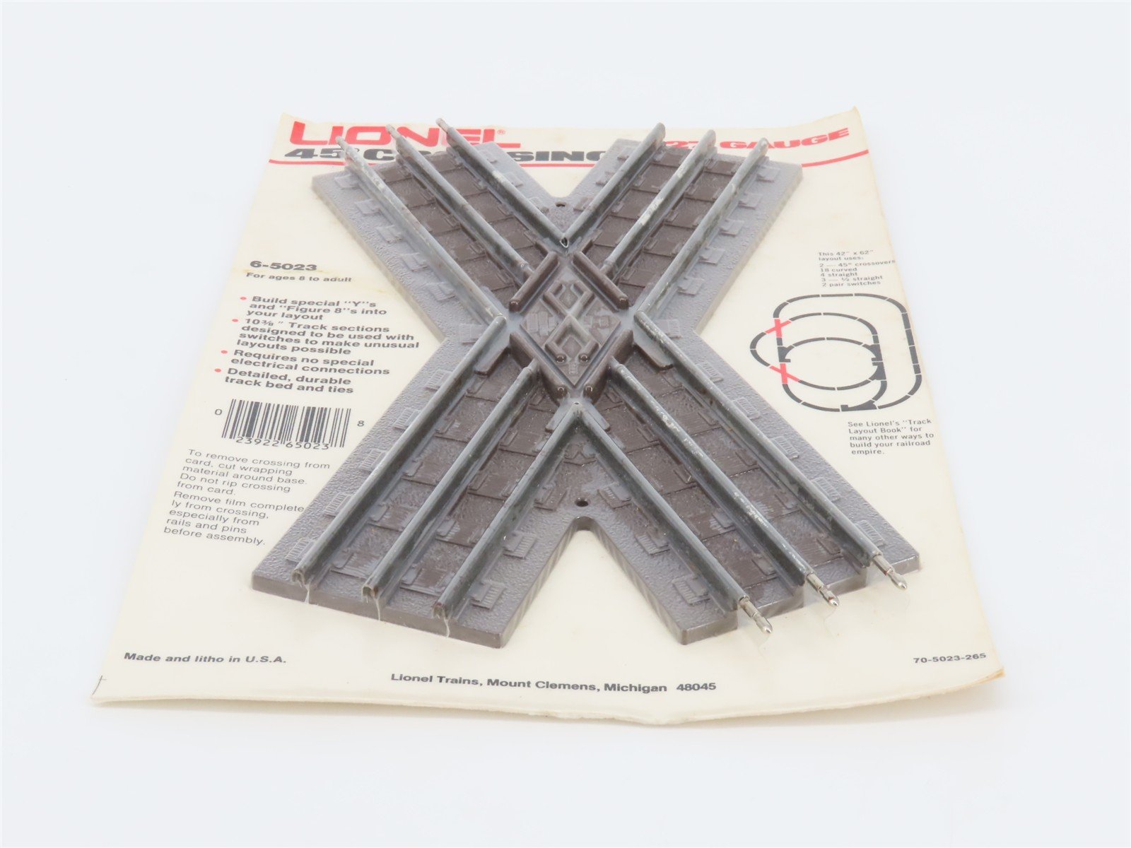 O27 Gauge 3-Rail Lionel 6-5023 45-Degree Crossing Track