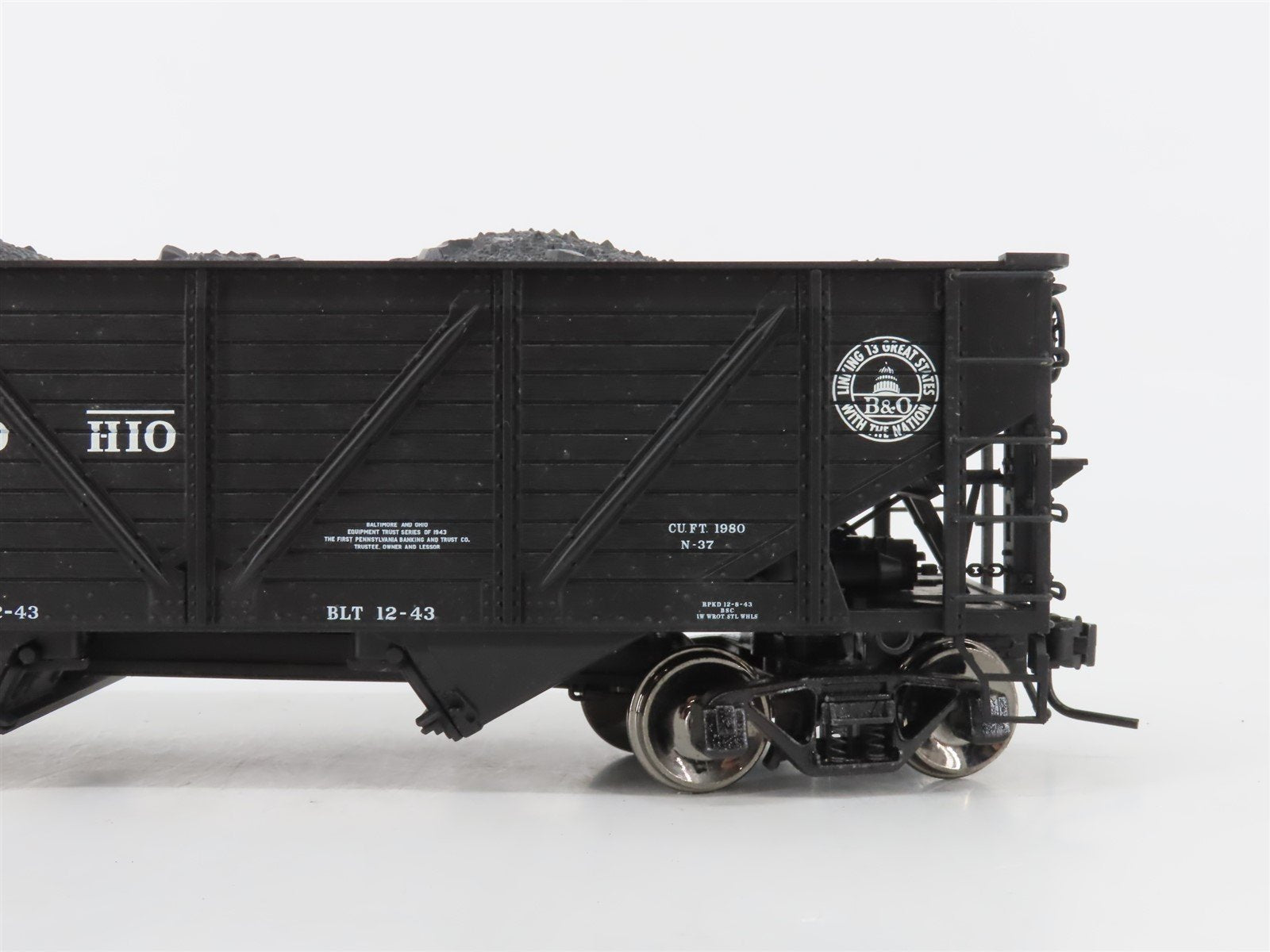 O Scale 2-Rail Atlas 7421-1 B&O War Emergency 2-Bay Hopper #30566 w/ Coal Load