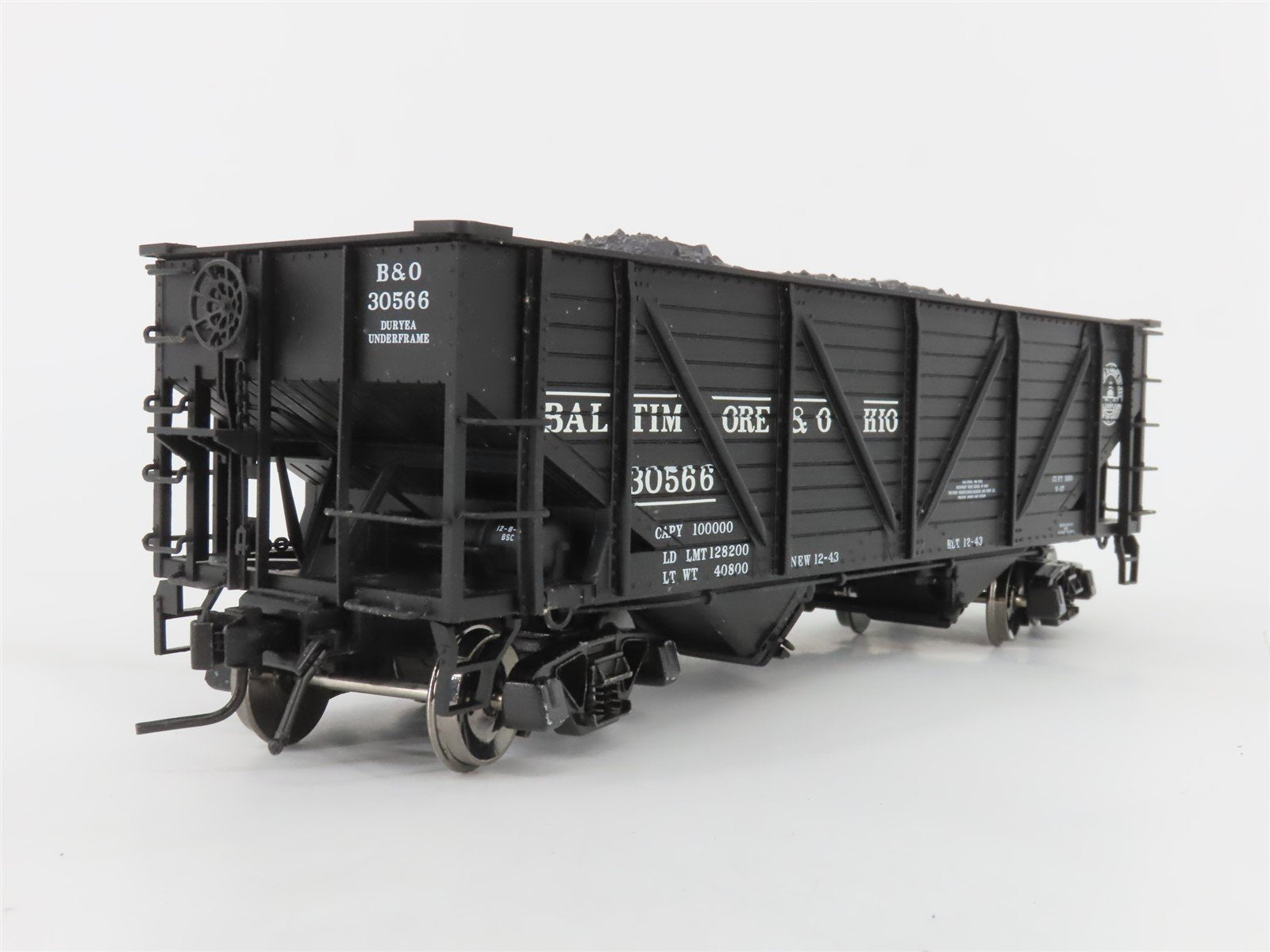 O Scale 2-Rail Atlas 7421-1 B&O War Emergency 2-Bay Hopper #30566 w/ Coal Load