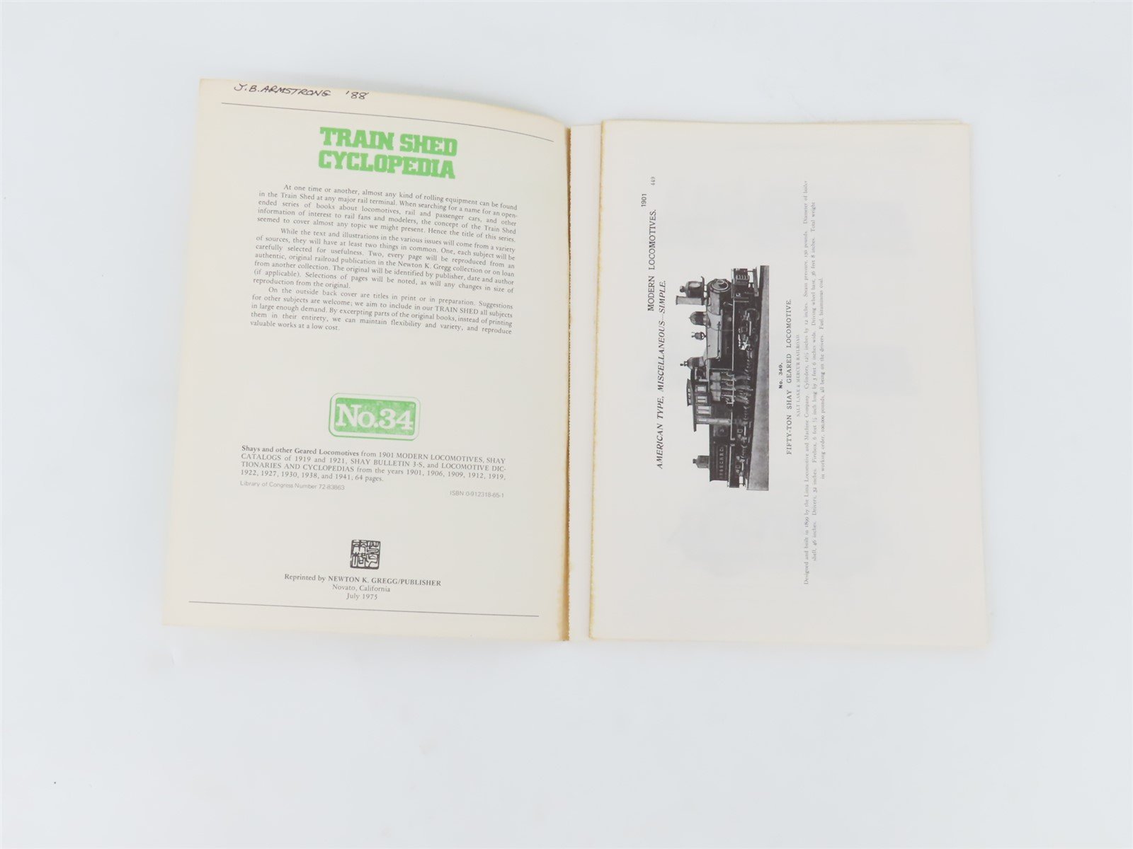 Train Shed Cyclopedia Shays And Other Geared Locos No.34 by Newton K Gregg ©1975