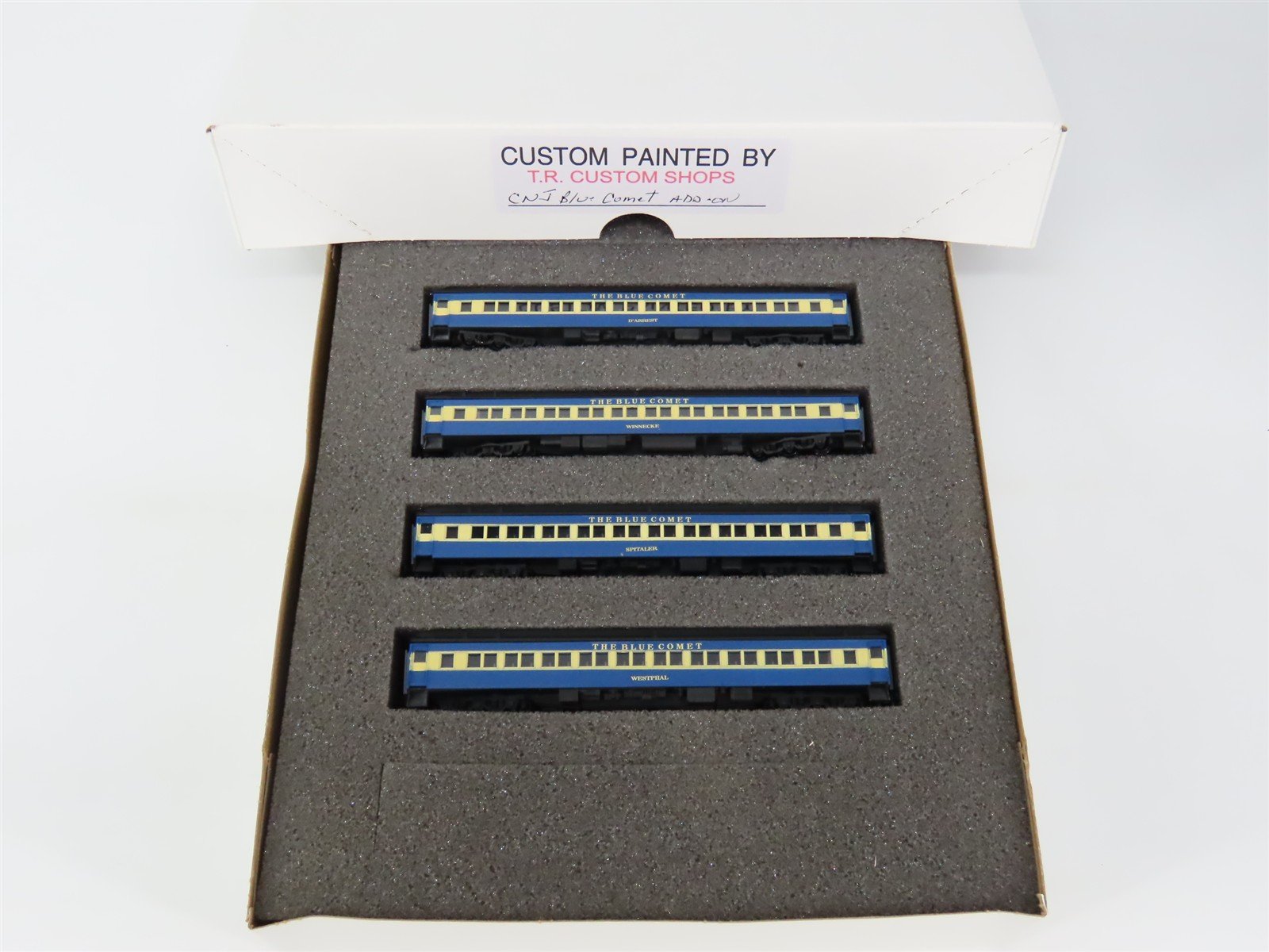 N Scale T.R. Custom Shops CNJ Blue Comet 4-Car Passenger Set - PRO CUSTOM