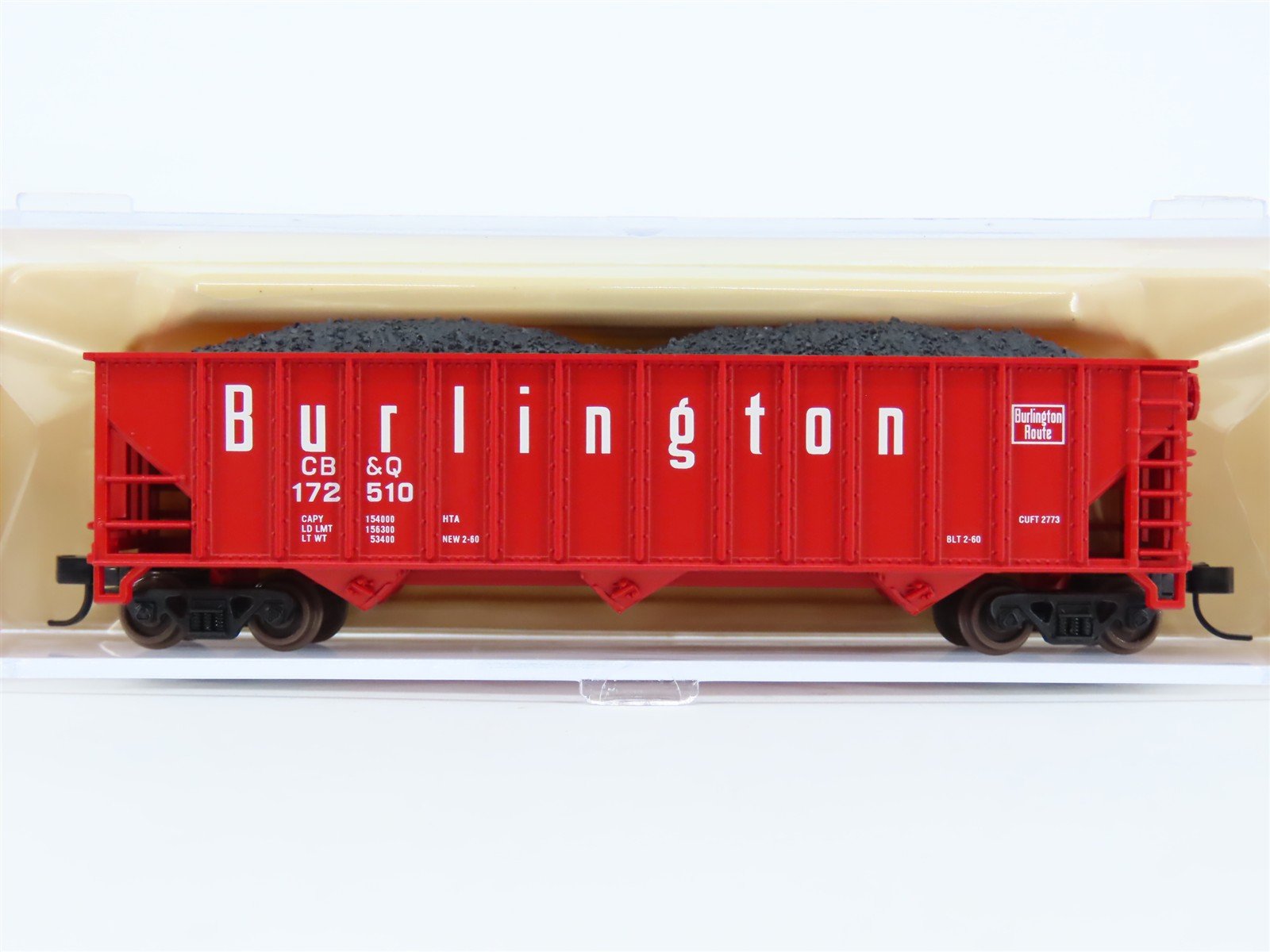 N Scale Atlas 32625 CB&Q Burlington Route 90-Ton 3-Bay Hopper #172510 w/ Load