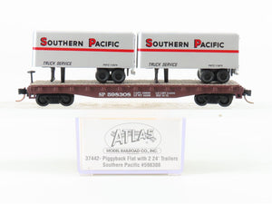N Scale Atlas 37442 SP Southern Pacific Flat Car #598308 w/ 2 24' Trailers