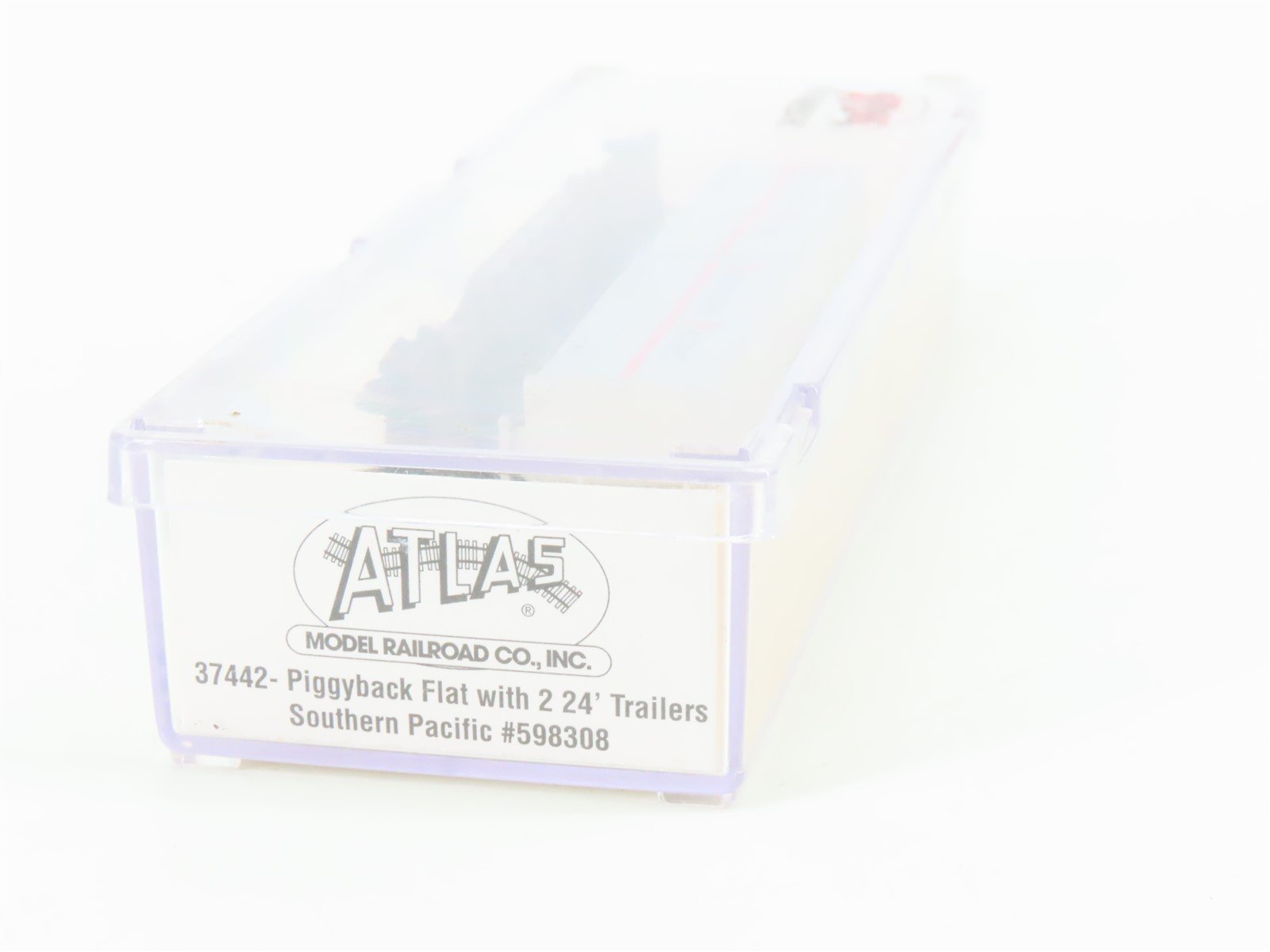 N Scale Atlas 37442 SP Southern Pacific Flat Car #598308 w/ 2 24' Trailers