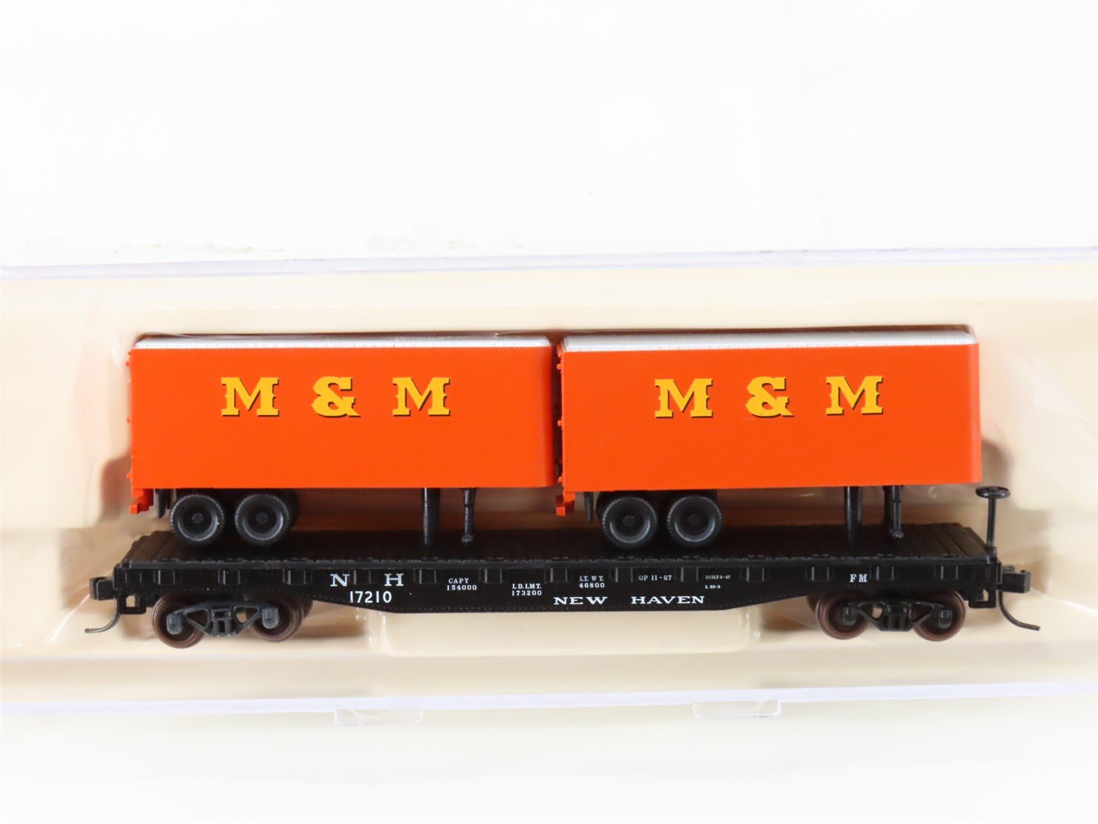N Scale Atlas 37573 NH New Haven Railroad Flat Car #17210 w/ M&M Trailers