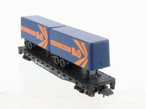 N Scale Atlas B&O Baltimore & Ohio Railroad Flat Car #8714 w/ 2 Trailers